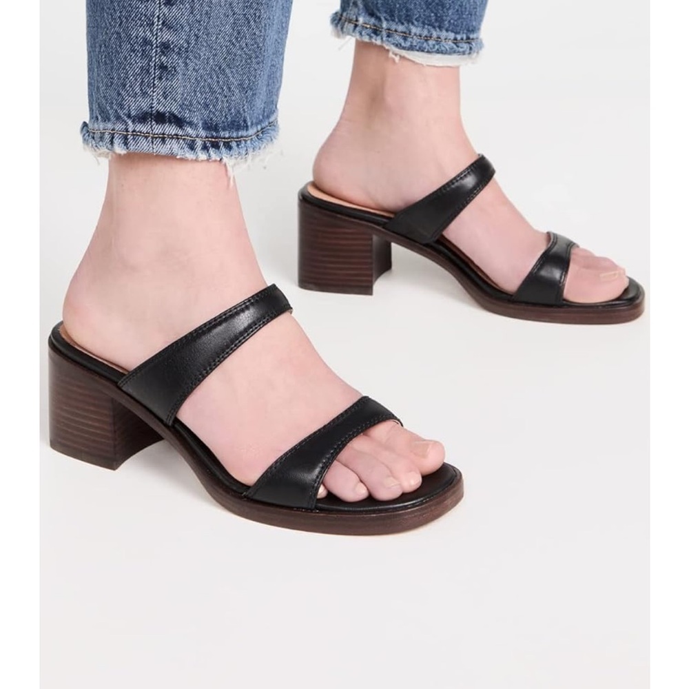 Black Leather Block Heel Sandals
